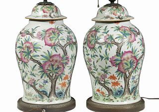 PR CHINESE PORCELAIN JARS WIRED AS LAMPS