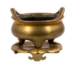 MING DYNASTY BRONZE CENSER WITH STAND