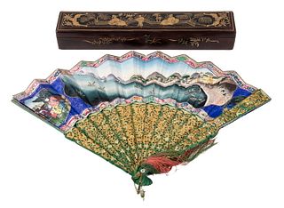 CHINESE EXPORT FAN IN LACQUER CASE