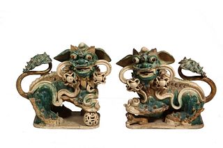LARGE PR OF CHINESE FOO DOGS IN SANCAI GLAZE