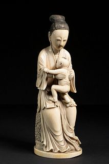 19TH C. CHINESE FIGURE OF MOTHER WITH BABY