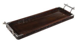 CHINESE SILVER MOUNTED ROSEWOOD TRAY BY TUCK CHANG