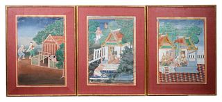 (10) 18TH C. THAI PAINTINGS OF THE LIFE OF BUDDHA, FRAMED