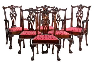(SET OF 6) CUSTOM CENTENNIAL CHIPPENDALE DINING CHAIRS (2 ARM/4 SIDE)