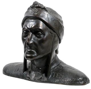 GRAND TOUR LIFE-SIZED BRONZE BUST OF DANTE AFTER ADOLFO CIPRIANI (ITALY, 1880-1930)