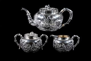 (3 PC) CHINESE EXPORT SILVER TEA SERVICE