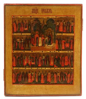 19TH C. RUSSIAN ICON LISTING HOLIDAYS, MOSCOW SCHOOL
