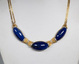 VINTAGE GOLD AND LAPIS NECKLACE