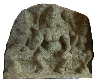 MID-9TH C. INDIAN HINDU STONE SCULPTURE OF JYESHTHA, PALLAVA-CHOLA DYNASTY TRANSITIONAL PERIOD