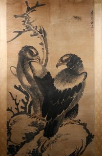 LARGE EARLY JAPANESE SCROLL PAINTING