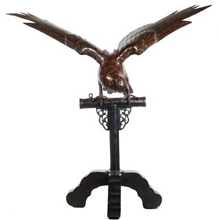 19TH C. JAPANESE BRONZE EAGLE ON STAND
