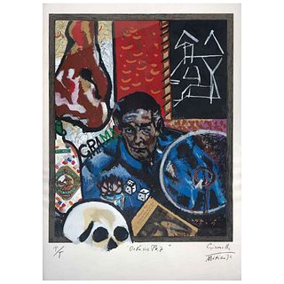 ALBERTO GIRONELLA, Octavio Paz, Firmada y fechada México 90, Serigrafía P/T, 88 x 67 cm