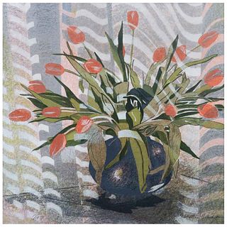KATHLEEN CLEMENT, Bouquet de tulipanes, Firmada, Serigrafía P/A, 69 x 69 cm