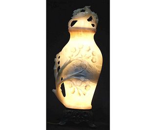 ART DECO CHINESE CARVED ALABASTER LAMP