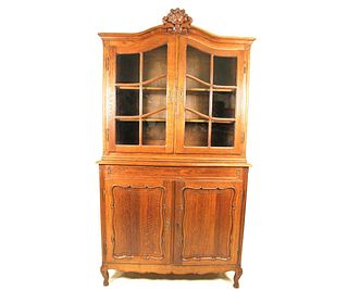 ANTIQUE COUNTRY FRENCH STYLE OAK CHINA CABINET