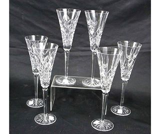 SET OF SIX WATERFORD CRYSTAL CHAMPAGNE FLUTES