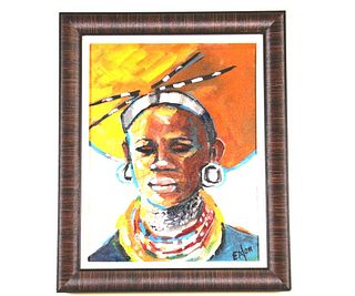 AFRICAN WOMAN ACRYLIC ON CANVAS PAINTING BY EATON