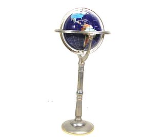 INLAID GEMSTONE AND MINERAL GLOBE ON STAND