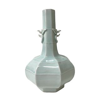Octagonal, winter green Chinese vase