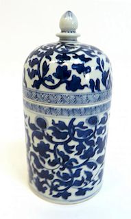 Antique Chinese Blue And White Jar With Lid
