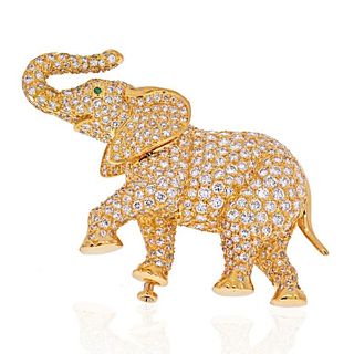 CARTIER 18K YELLOW GOLD DIAMOND ELEPHANT BROOCH