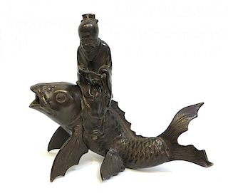 Bronze Of A Scholar Riding A Fish