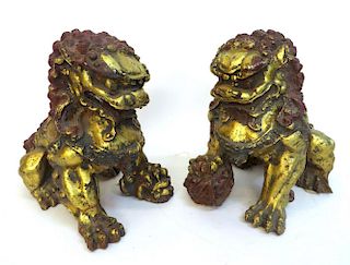 Pair Of Painted Qing Era Cast Iron Shi Lions