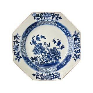 Chinese Floral Blue and White Plate