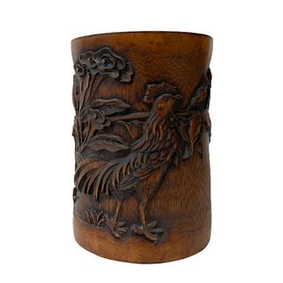Chinese carved large bamboo pot