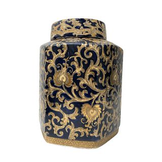 Chinese floral hexagon shaped urn