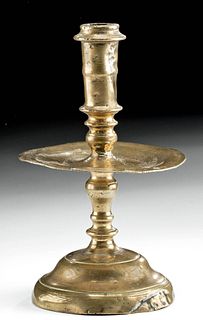 Elegant 17th C. European Brass Candlestick Holder