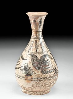 15th C. Vietnamese Glazed Pottery Bottle w/ Avian Motif