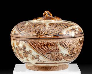 15th C. Thai Sawankhalok Lidded Pottery Jar