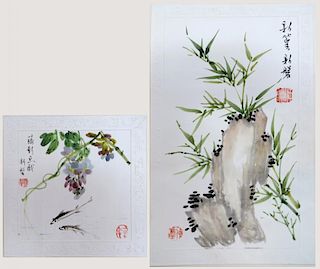 Two Original Li Chen Grass Paper Paintings
