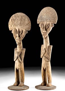 Pair 20th C. Cameroonian Douala Wood Standing Figures