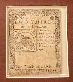 American Continental Congress 2/3 Dollar Bill, 1776
