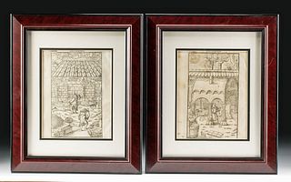 Two 16th C. Woodblocks - Copper Smelting Furnaces