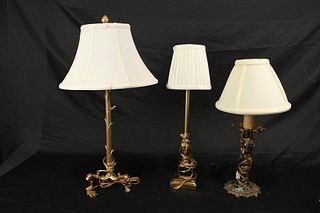 SET OF THREE METAL TABLE LAMPS