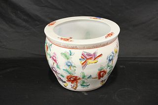 CHINESE FISH BOWL WITH FLORAL & FISH MOTIF