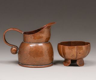 Hector Aguilar Taxco Hammered Copper Sugar & Creamer c1950s