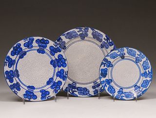 3 Dedham Pottery Grapevine Plates c1910