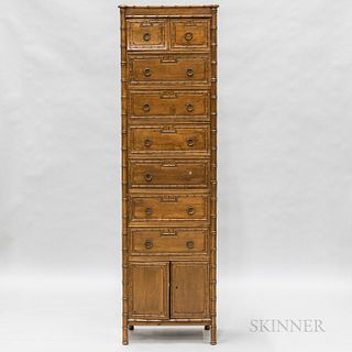 Contemporary Carved Bamboo Tall Chest of Drawers