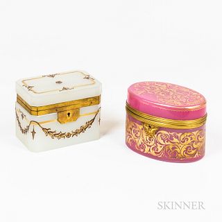 Two Opaline Glass and Gilt Dresser Boxes