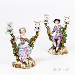 Pair of Meissen Porcelain Figural Candelabra