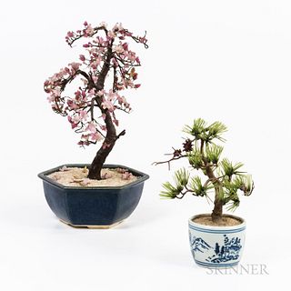 Two Japanese Glass Potted Plants/Bonsai