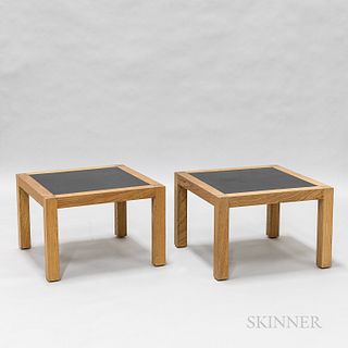 Pair of Oak and Slate End Tables