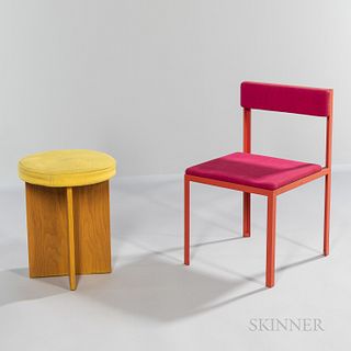 Painted Steel-frame Chair and an Oak Stool