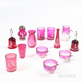 Group of Mary Gregory-style Cranberry Glass Tableware