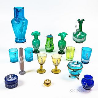 Group of Mary Gregory-style Glass Tableware