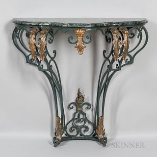 Rococo Revival Painted Cast Iron and Green Marble Console Table